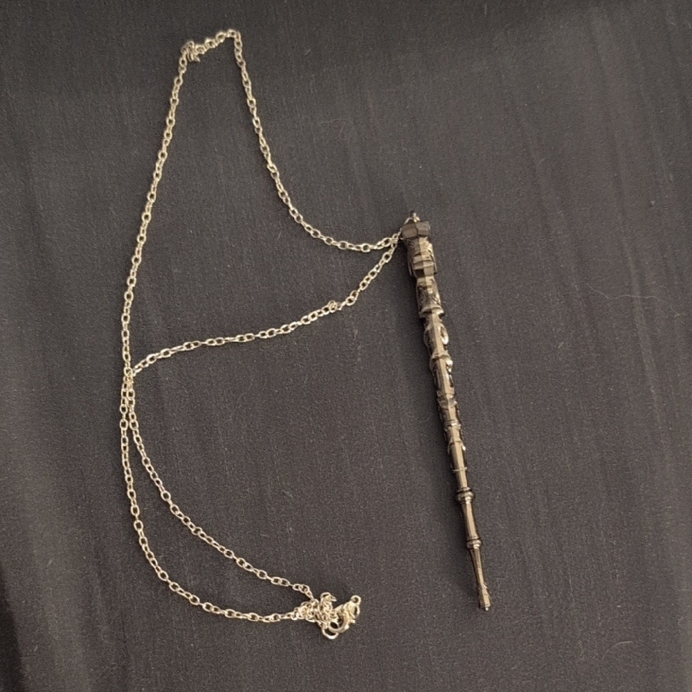 Silver Wizard Wand Pendant Necklace - Silver Tone